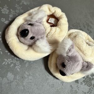 Plush Koala Slipper Booties in Cream and Gray